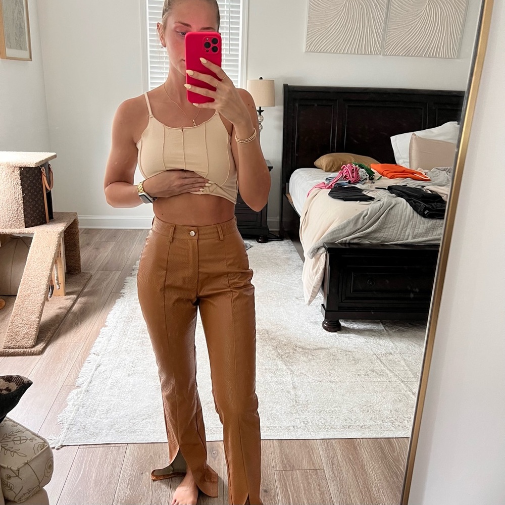 Split hem croc leather pants